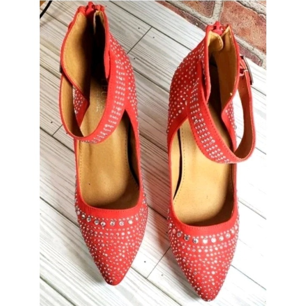Leuven Alexander Women Felixa Rhinestone Red Ankle-Strap heels  size 6.5